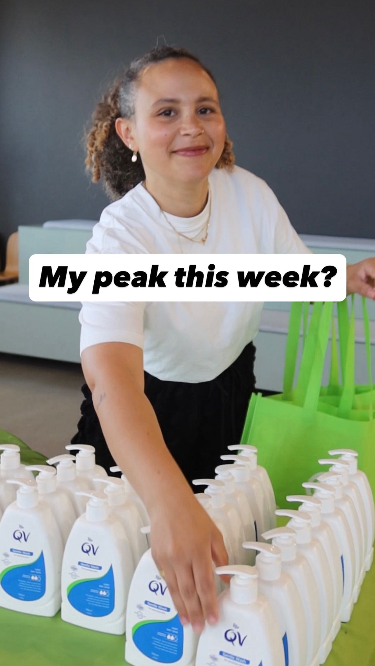 Instagram post by @keereece for QV Skincare. Caption reads: My peak this week? Packing hygiene packs for those....