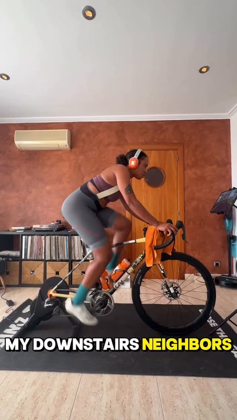Instagram post by @ayesuppose for Zwift. Caption reads: My downstairs neighbors didn’t sign up for my....