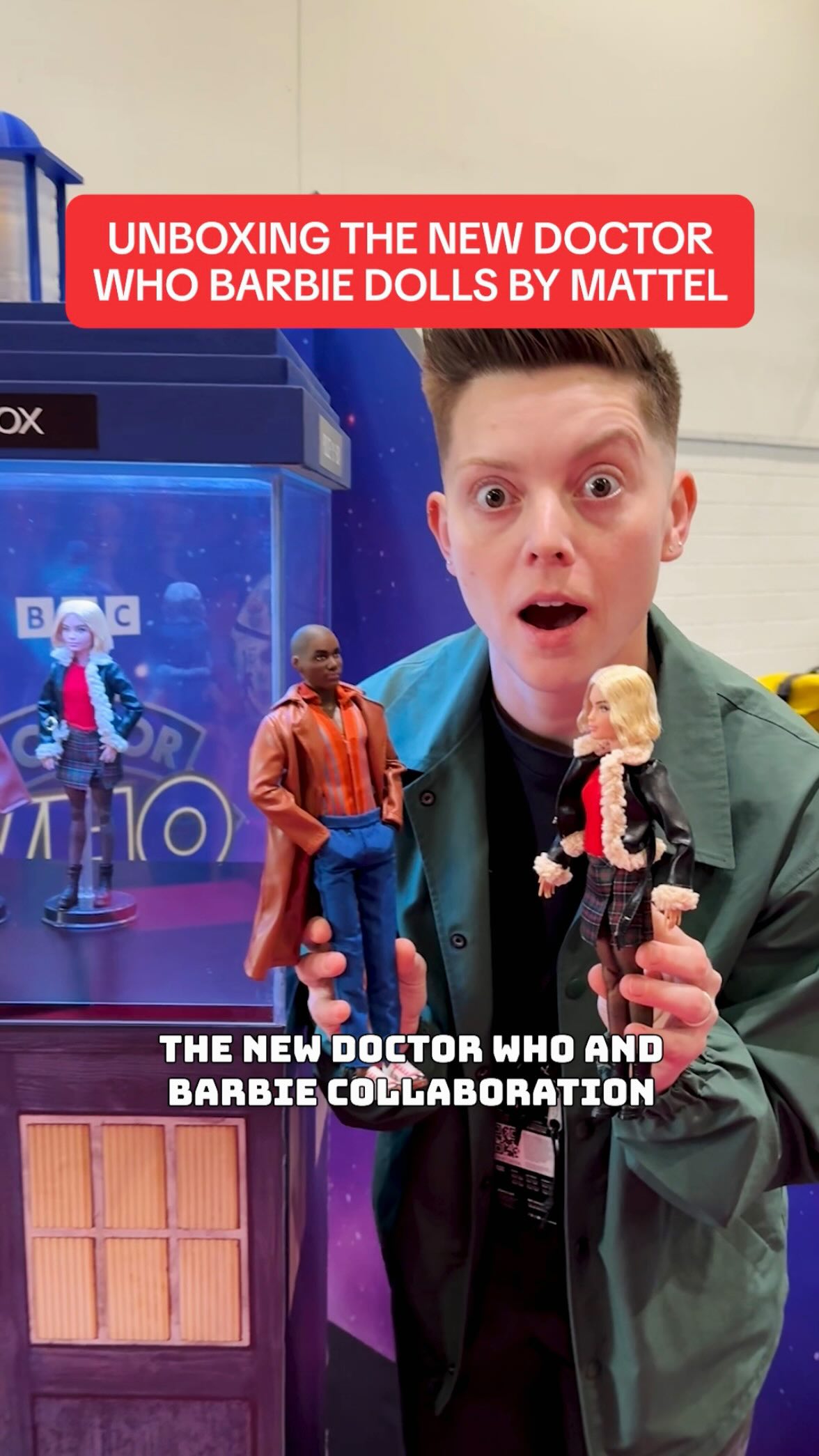 Instagram post by @christeldeeofficial for Doctor Who. Caption reads: The Barbie x Doctor Who dolls are here 🤩 What do....