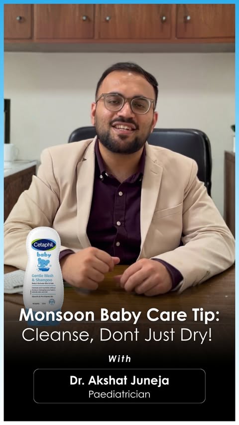 Instagram post by @med.shots for Cetaphil Baby. Caption reads: [...] delicate skin and scalp. 🌧️👶 Cetaphil Baby....