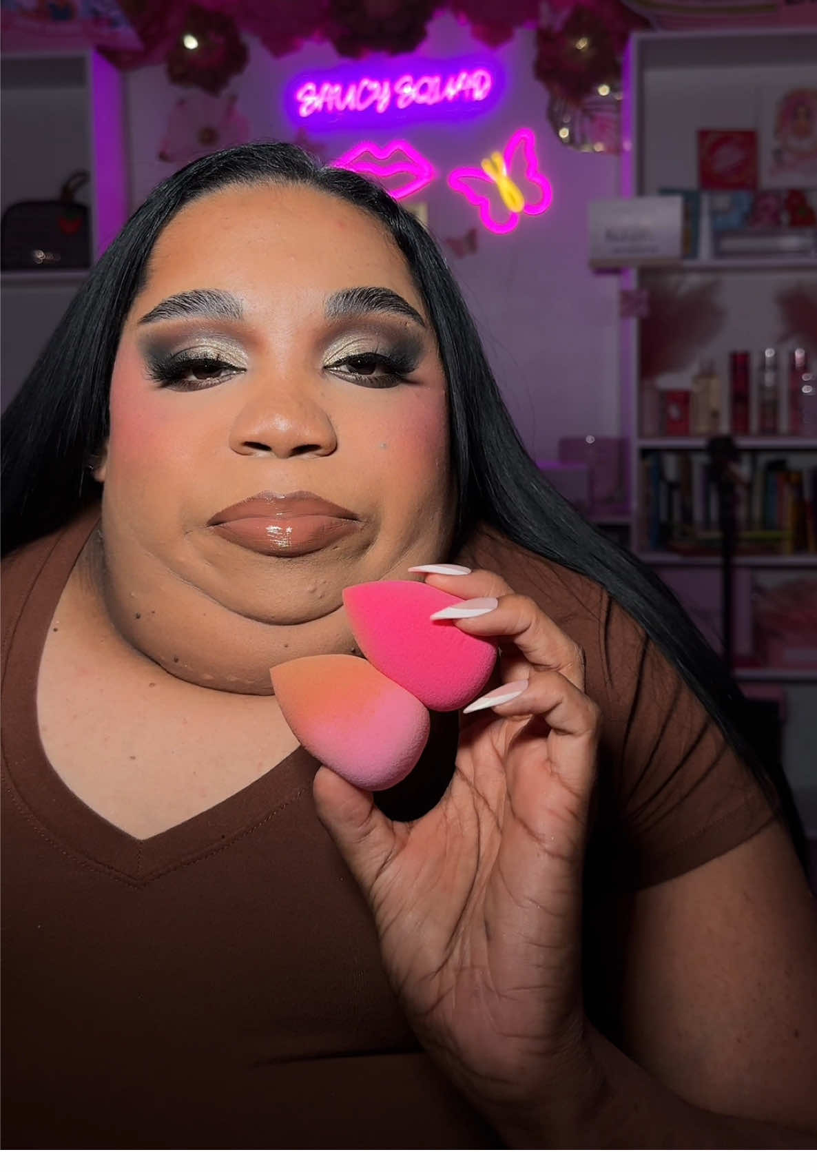 TikTok post by @glamwithkeisha for EXO Cosmetics. Caption reads: [...] my foundation and apply powder. 🥰 @EXO....