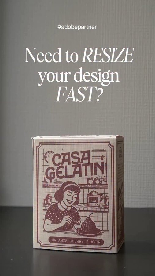 Instagram post by @artsbyemdee for Adobe Design. Caption reads: Client changed the packaging size the night before....