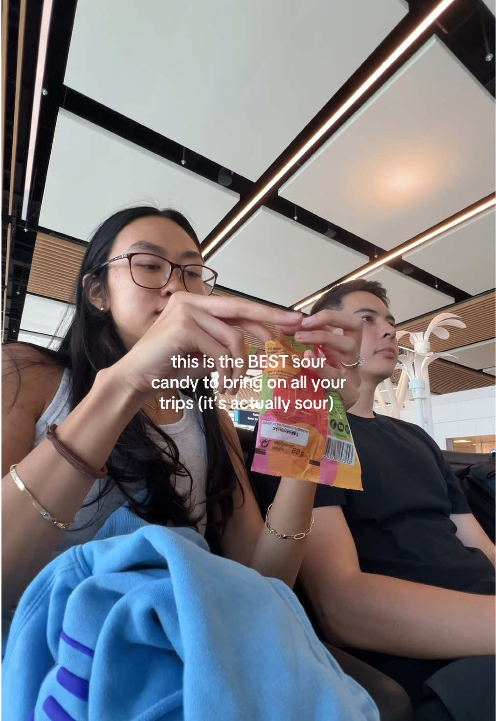 TikTok post by @emwada for Scandycandy. Caption reads: [...] #travelessentials #swedishcandyreview....