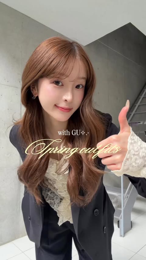 Instagram post by @yui___12.8 for GU. Caption reads: Spring outfits with GU⟡.·....