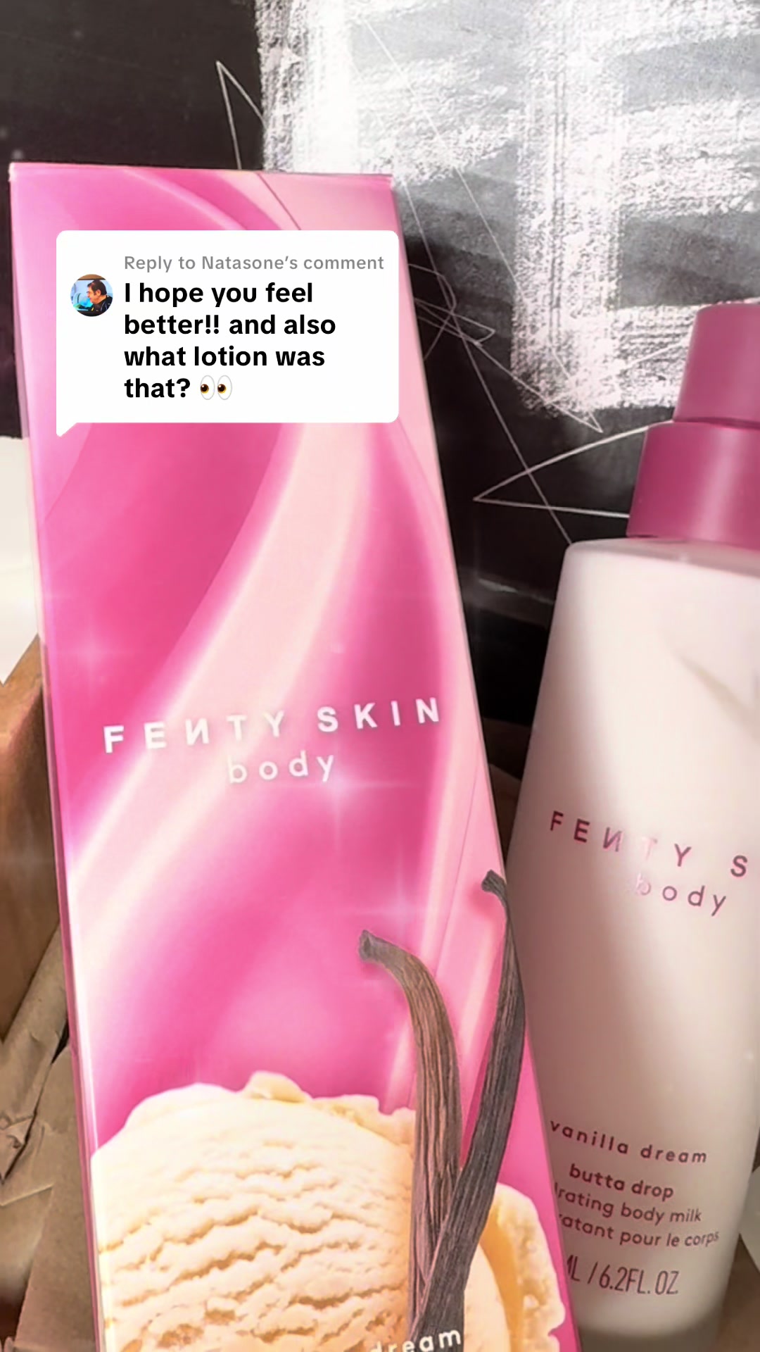 TikTok post by @alovelyflame for Fenty Beauty. Caption reads: Replying to @Natasone @Fenty Beauty @Fenty Skin....