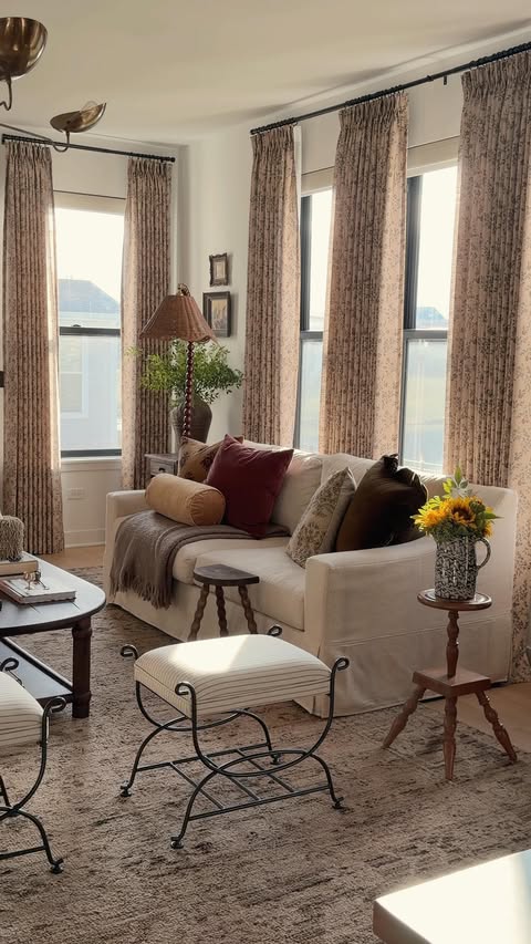 Instagram post by @thegeorgeshome for Twopagescurtains. Caption reads: [...] adding these floral curtains from....