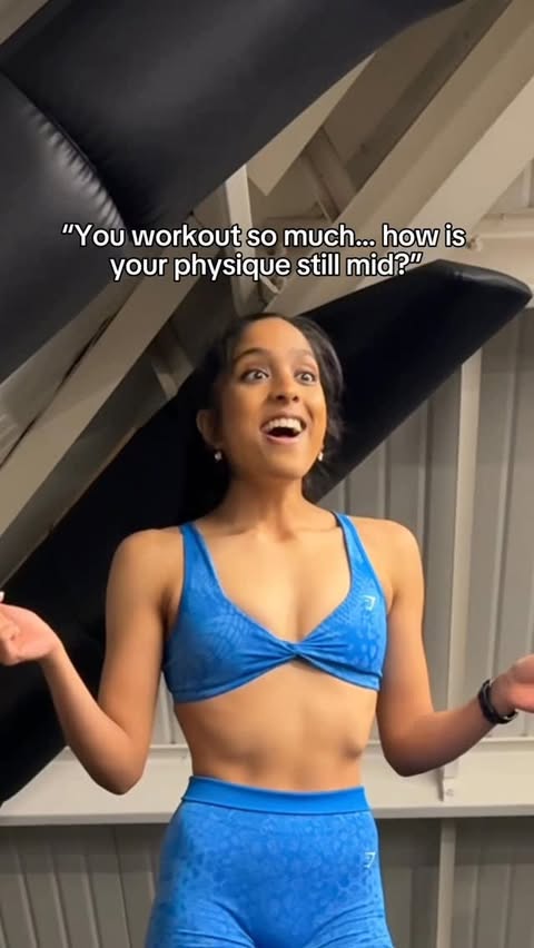 Instagram post by @sandsxfitness for Gymshark. Caption reads: just let me be, im j a final year student tryna....