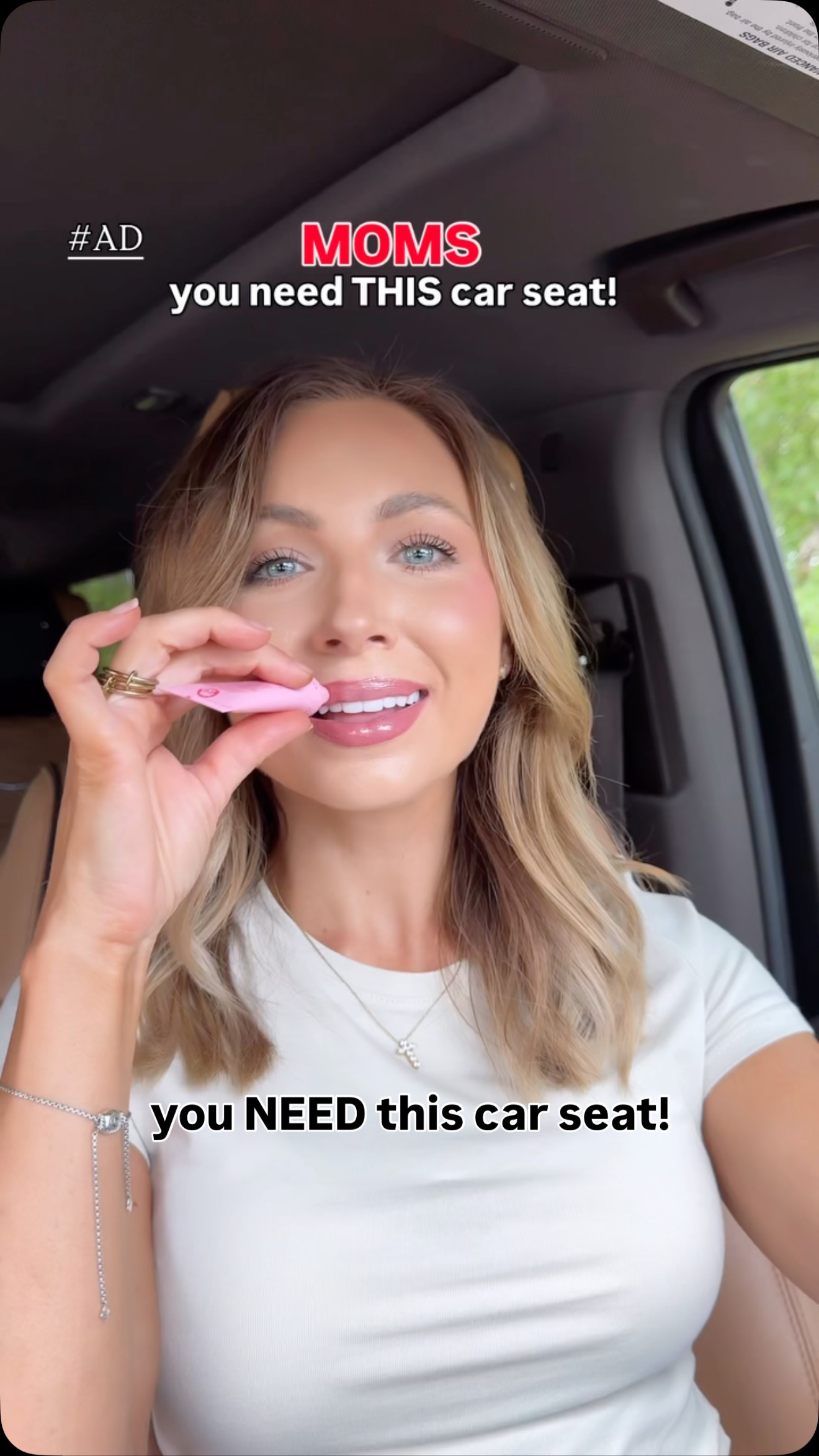 Instagram post by @tannermmann for Evenflo. Caption reads: #AD || Comment “TRADE” for links to our car seat!....