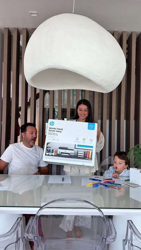 Instagram post by @babynickslife for HP. Caption reads: [...] make family life easier.❤️ The 👉🏻 HP Smart....