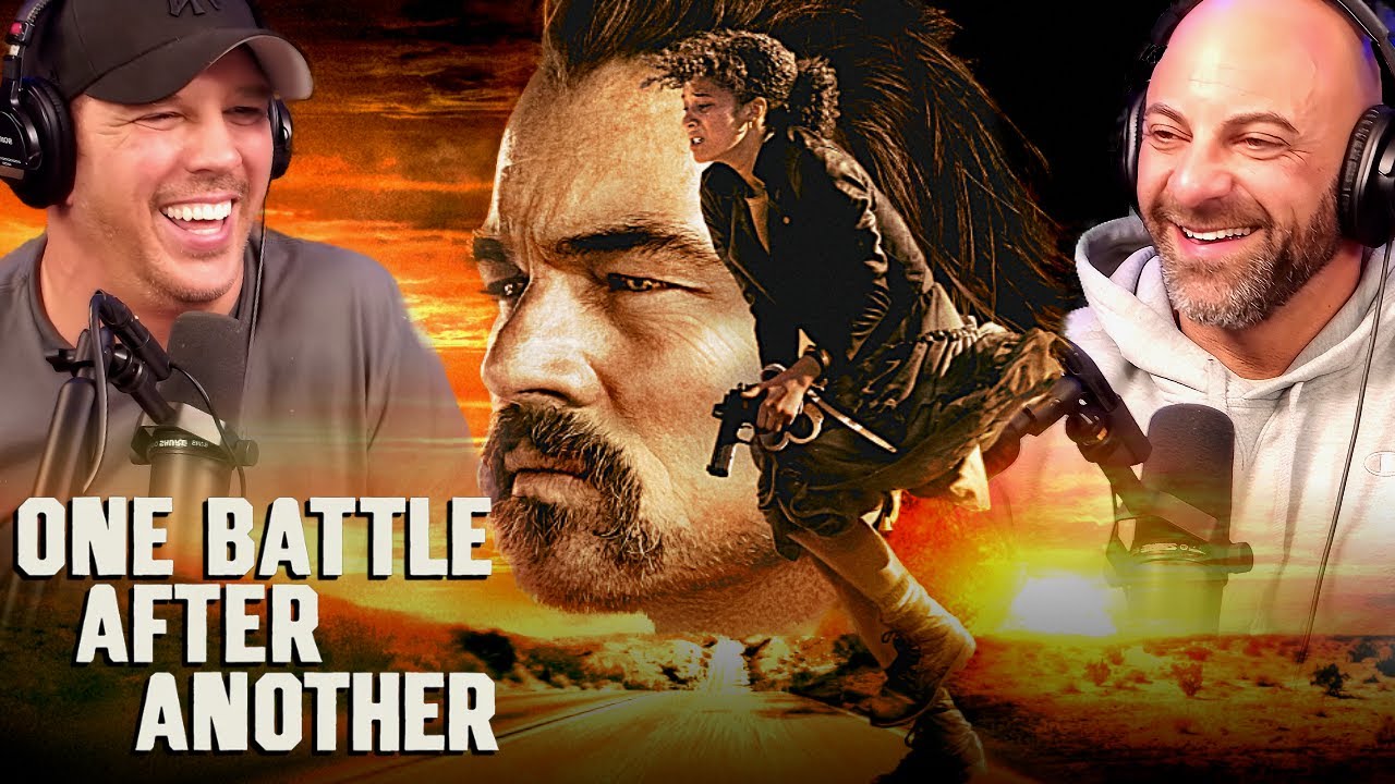 YouTube post by @TheKristianHarloff for TeePublic. Caption reads: ONE BATTLE AFTER ANOTHER (2025) | Movie REACTION!....