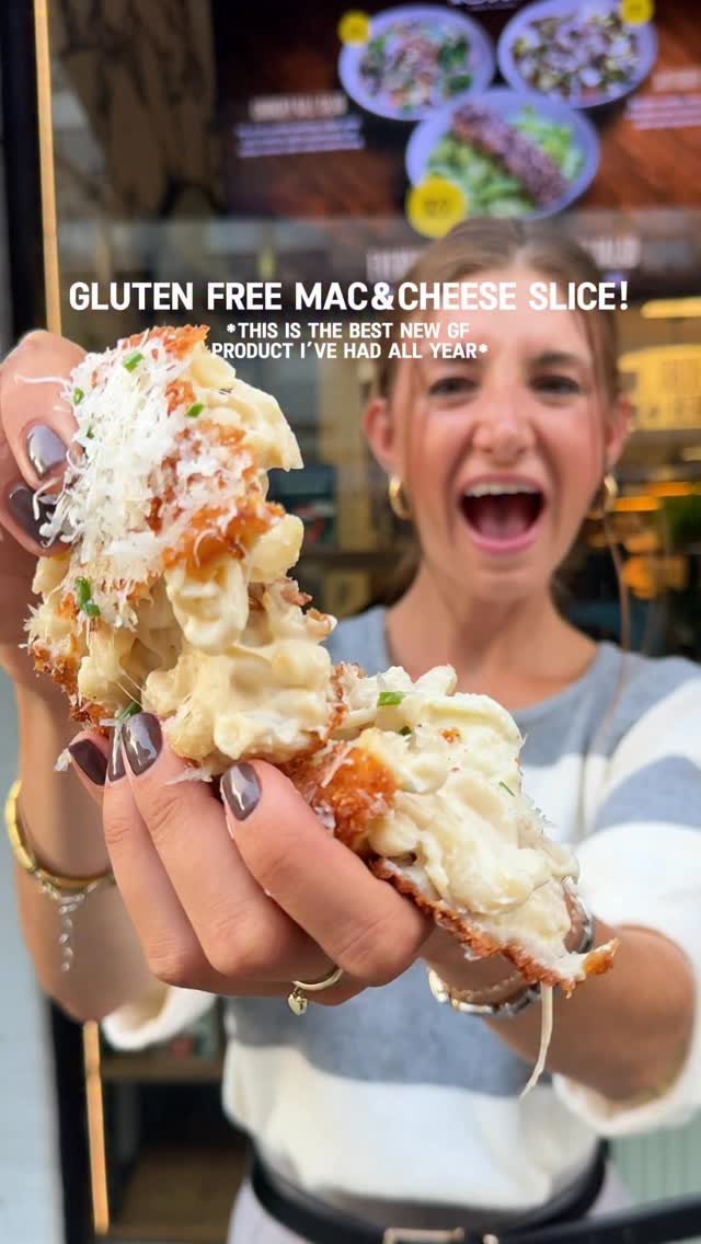 Instagram post by @nycbutglutenfree for Banza. Caption reads: A GLUTEN FREE MAC AND CHEESE SLICE with @eatbanza....