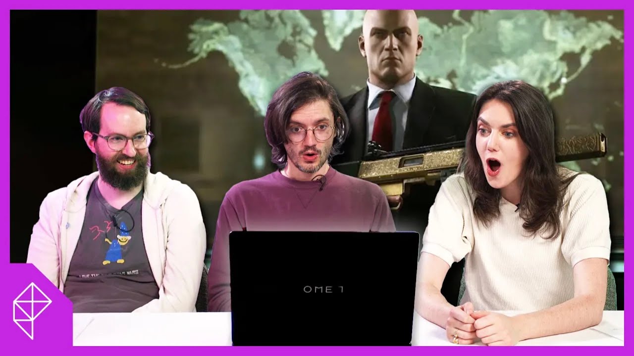 YouTube post by @polygon for NVIDIA. Caption reads: Pushing Hitman to the limit with the dumbest....
