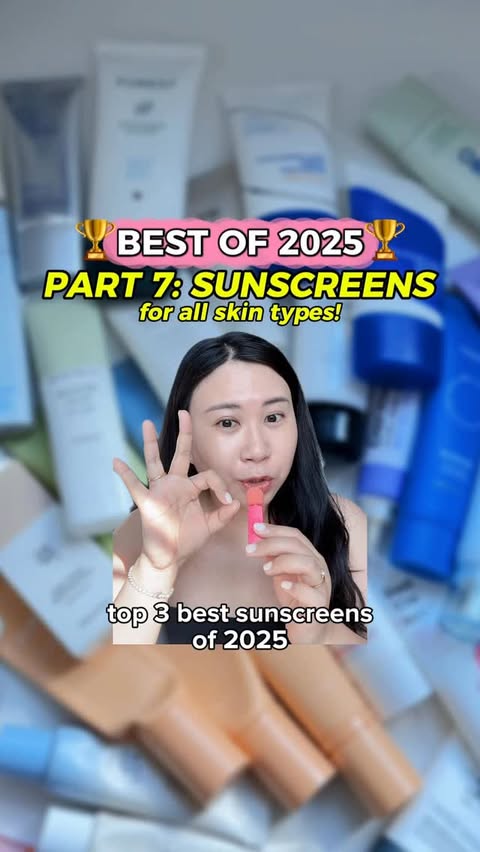 Instagram post by @glowyame for KraveBeauty. Caption reads: top 3 sunscreens i kept going back to in 2025!!☀️....