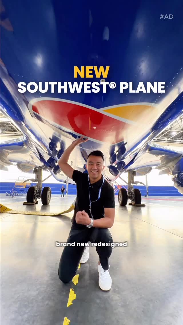 Instagram post by @maxmilespoints for Southwest Airlines. Caption reads: ✨the NEW plane smell - @southwestair plane reveal....