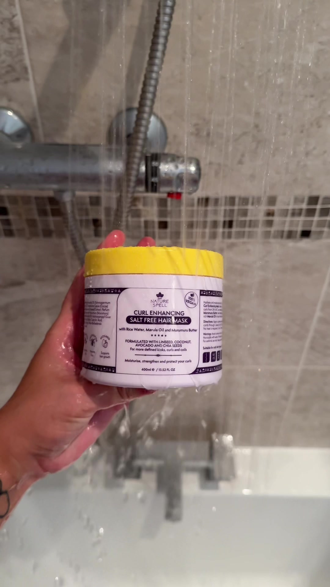 TikTok post by @romybennett for Nature Spell. Caption reads: my new 4 step haircare routine💆‍♀️love trying out....