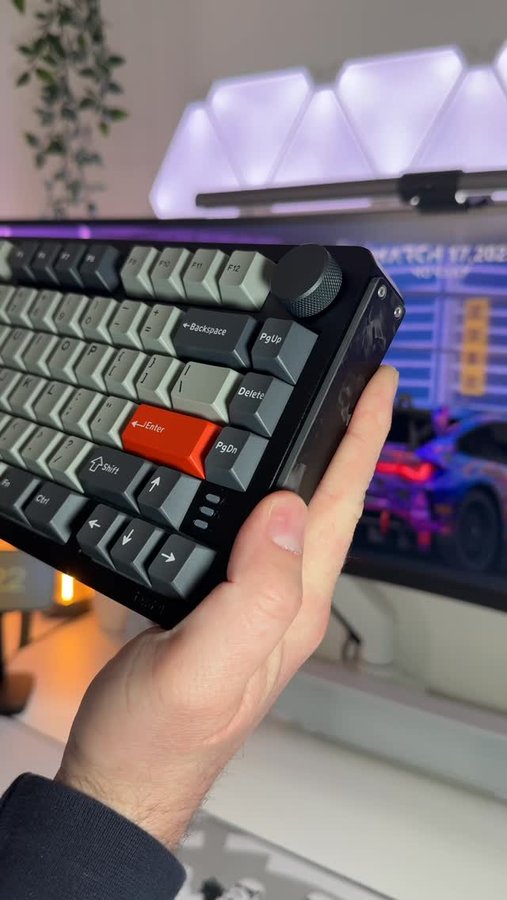 Instagram post by @developeradam for DAREU. Caption reads: Checkout the A75HE wired Aluminium gaming keeb 🔥....