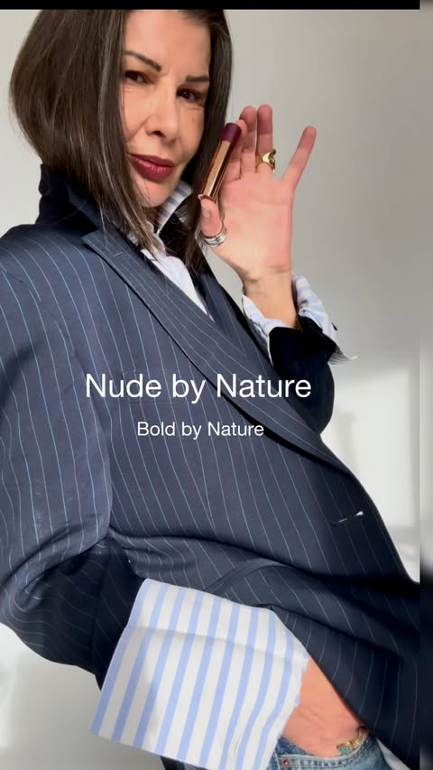 Instagram post by @violeta.zuvela for Nude by Nature. Caption reads: Nude by Nature - Bold by Nature At 60, I know....