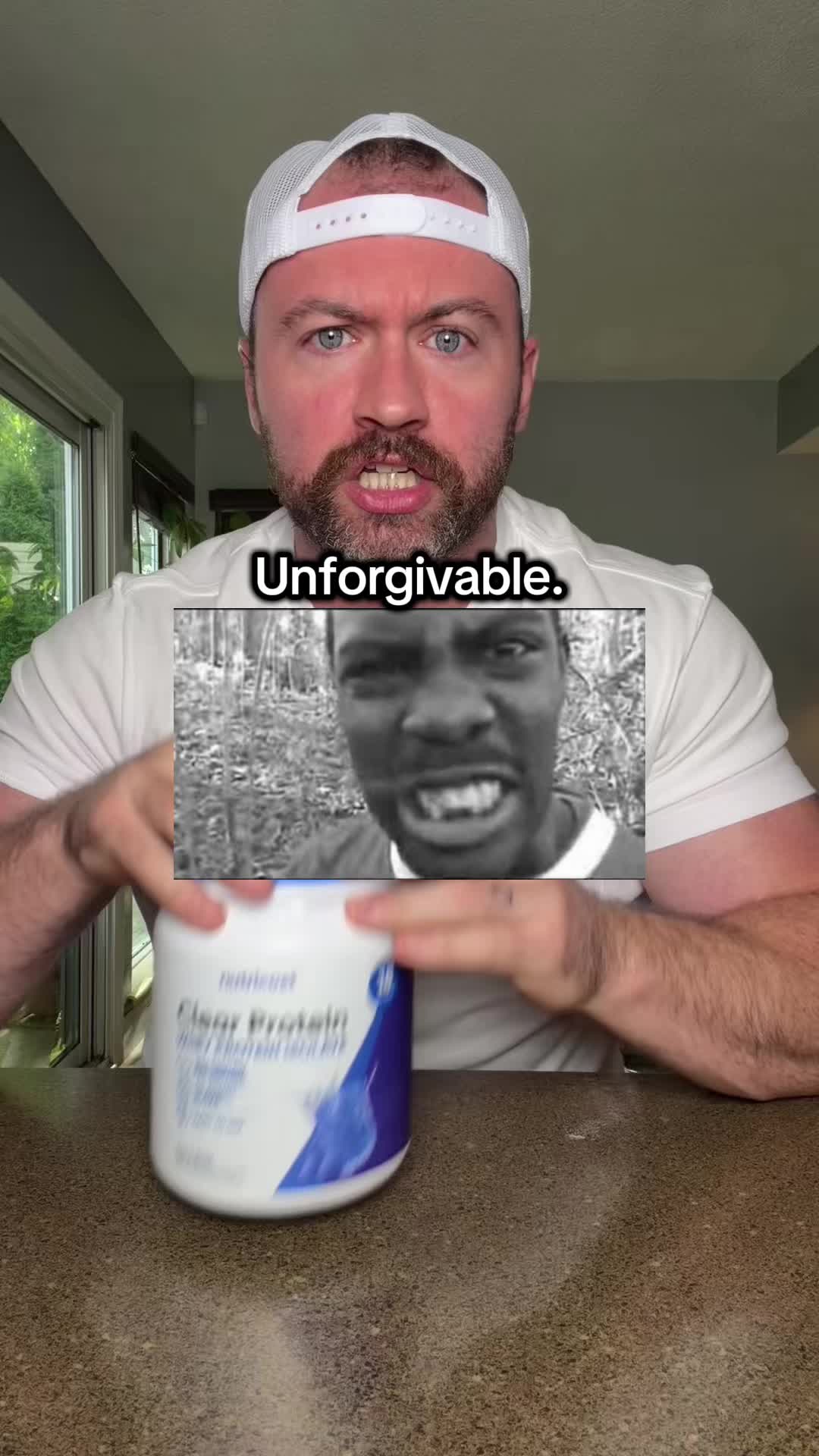 TikTok post by @pro.strongman.shane for Nutricost. Caption reads: [...] a tub of the best clear protein from....