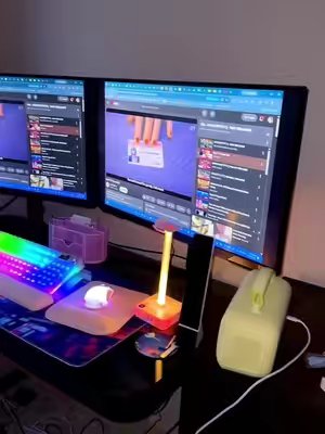 TikTok post by @lucyrecs1 for Aula. Caption reads: [...] office is coming together 😍#ledkeyboard....