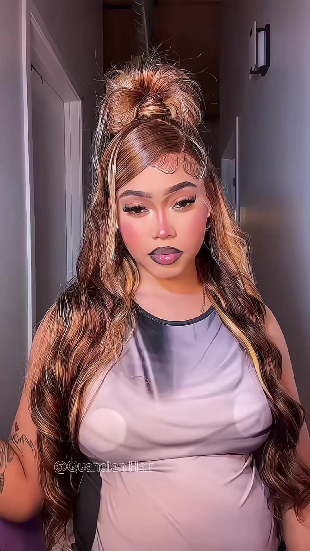TikTok post by @yaatiff for Quandian Hair. Caption reads: @QUANDIAN Hair If you’re a highlight girl, this....
