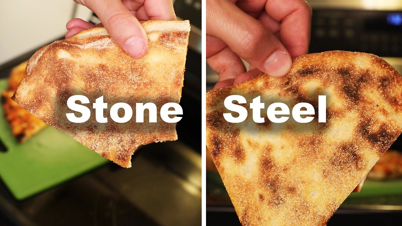 YouTube post by @aragusea for Baking Steel. Caption reads: Why Pizza Steels Beat Pizza Stones (Yes, They Do).