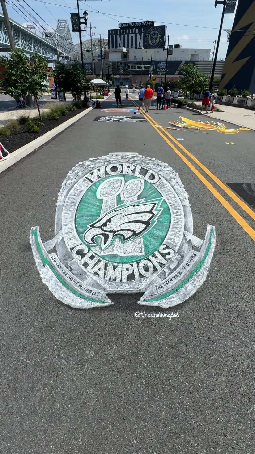 TikTok post by @thechalkingdad for Philadelphia Eagles. Caption reads: 🦅 Fly, Eagles fly! 🦅 I created a 3D Super Bowl....