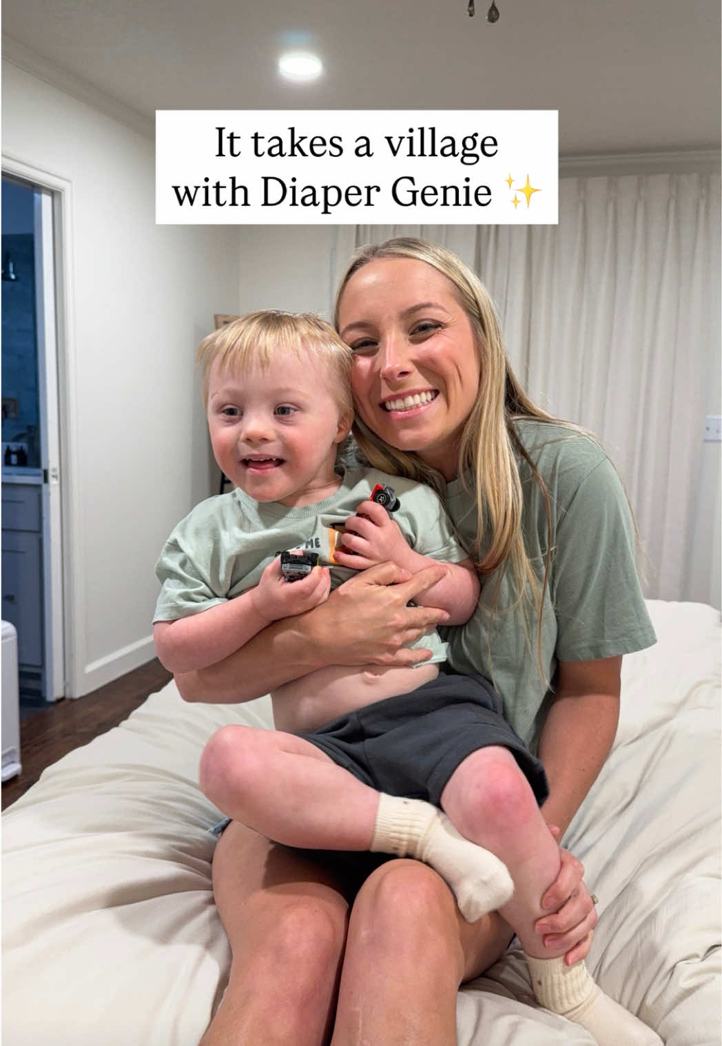TikTok post by @haliealane9 for Diaper Genie. Caption reads: [...] need our village!🩵We teamed up with @Diaper....