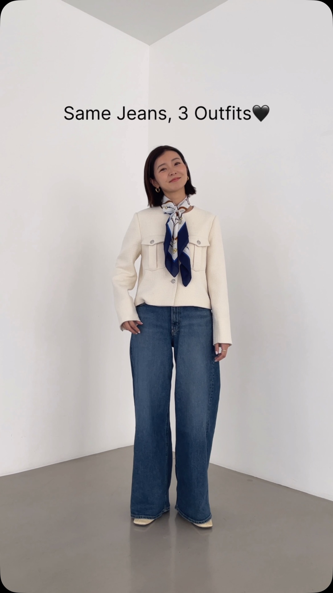 Instagram post by @yanuk_mackey for YANUK. Caption reads: Same Jeans, 3 Outfits🖤
　
◼︎KATE - loose baggy....