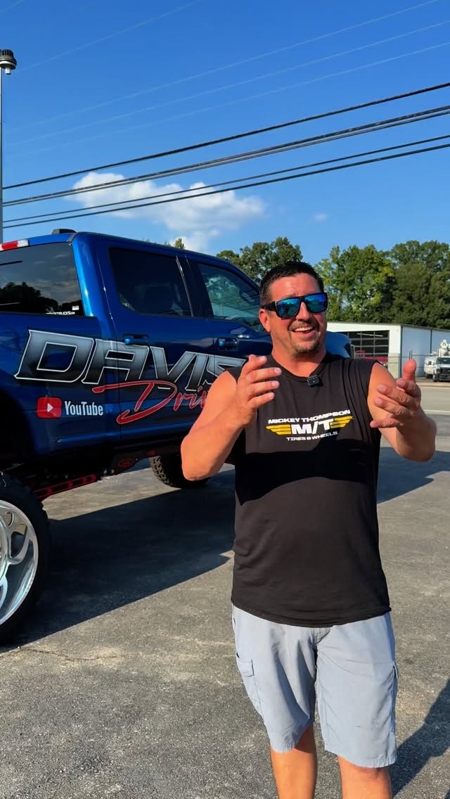 Instagram post by @davisautosalesva for MickeyThompsonTires. Caption reads: GO SEE @mickeythompsontires at the @4wheeljamboree....