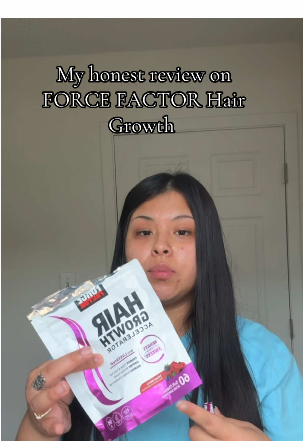 TikTok post by @luna.ashh1 for Force Factor. Caption reads: My hair is less thin 😫🥰 @Force Factor  ....