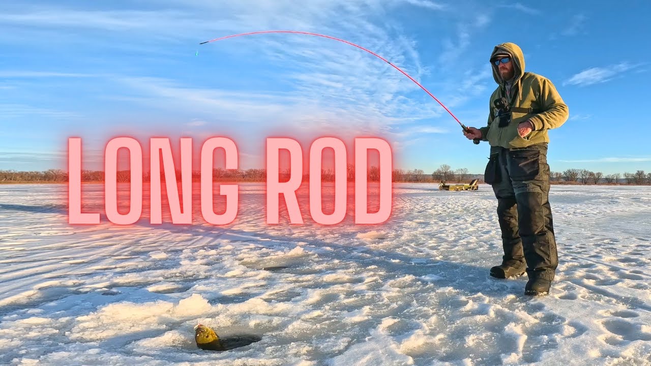 YouTube post by @AnglerX for Piscifun. Caption reads: Long Rod Fishing for Bluegill on the Mississippi....