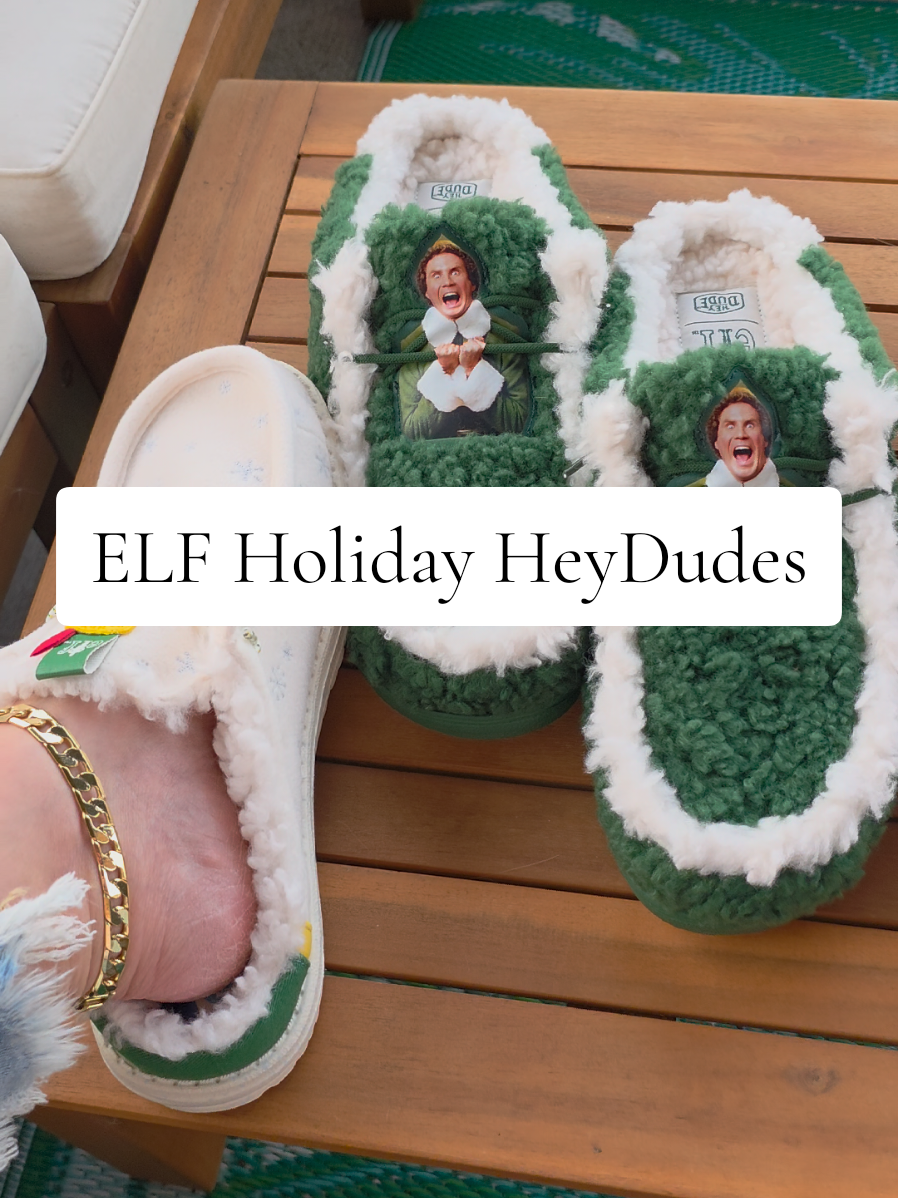 TikTok post by @mauithegolden2 for HEYDUDE shoes. Caption reads: Elf HeyDudes just released!men's and women sizes....