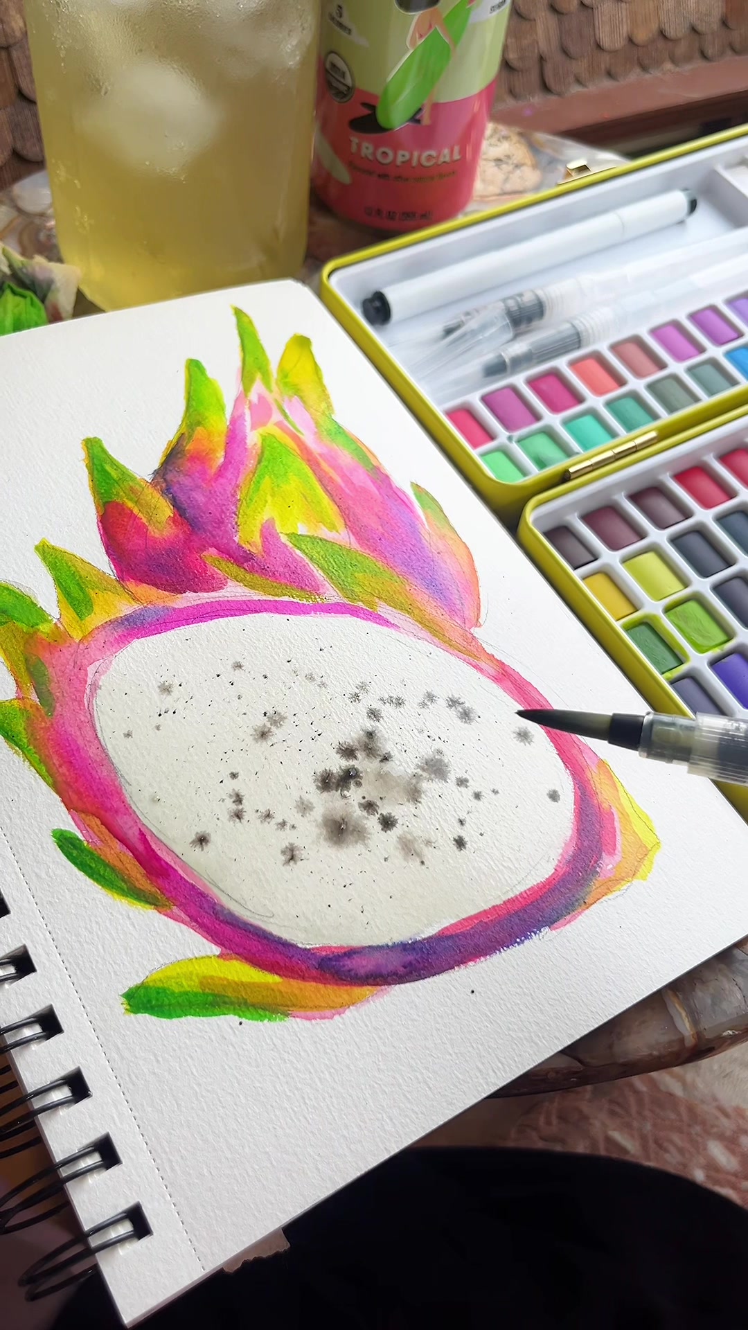TikTok post by @witchmxm for Grabie Art. Caption reads: [...] loving this new travel watercolor set....