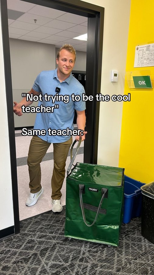 Instagram post by @levihawk_teaching for Hulken. Caption reads: Being the cool teacher is easy with a @hulkenbag !....