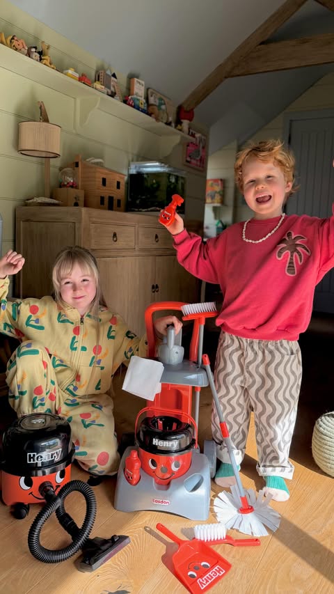 Instagram post by @shellandthelittlies for Casdon. Caption reads: [...] more fun in our house 🧼🧹✨ This year....