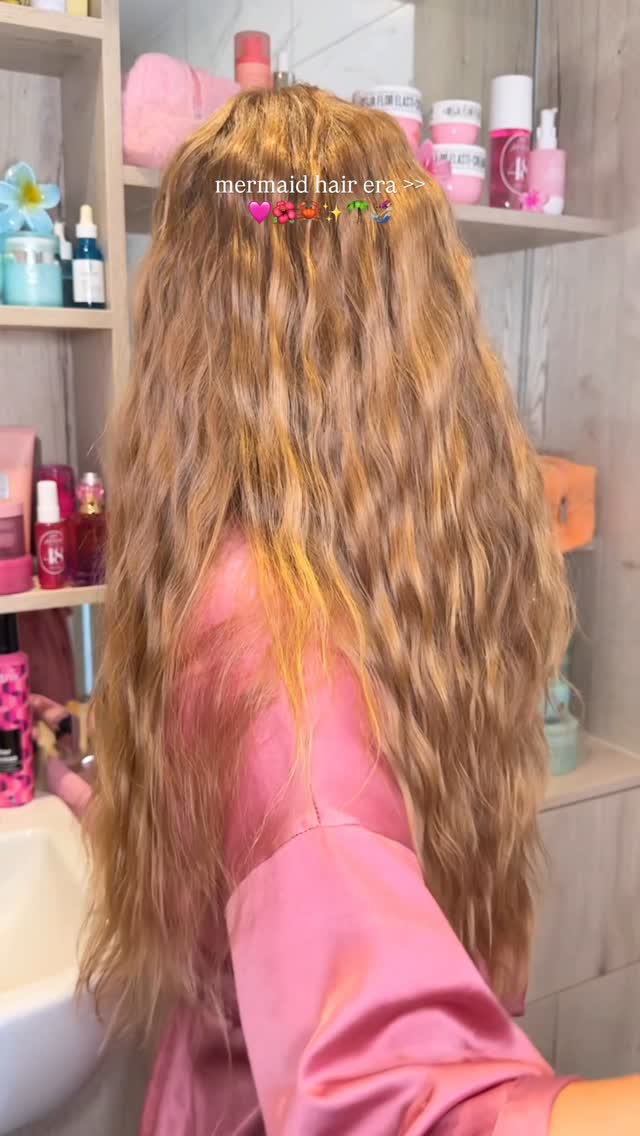 Instagram post by @byemmaleah for VEGAMOUR. Caption reads: mermaid hair era >> 🩷🌺🦀✨🌴🧜🏼‍♀️ never want....