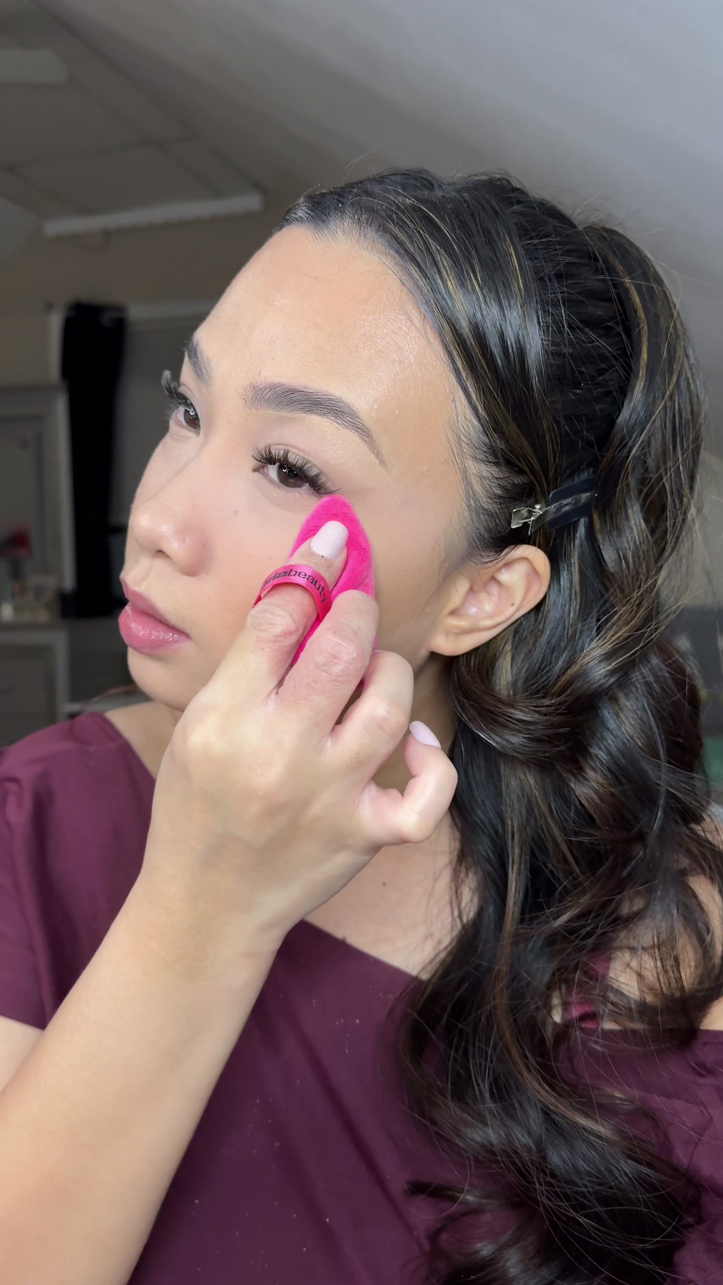 TikTok post by @anjane.xo for Huda Beauty. Caption reads: @Huda Beauty Easy Bake Duo in cherry [...].