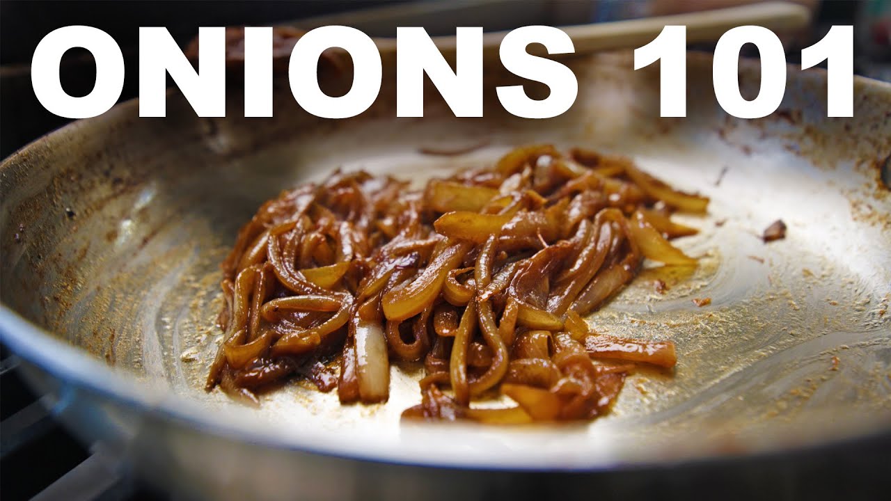YouTube post by @aragusea for Rosetta Stone. Caption reads: Onions 101: The different kinds, how to cut them,....