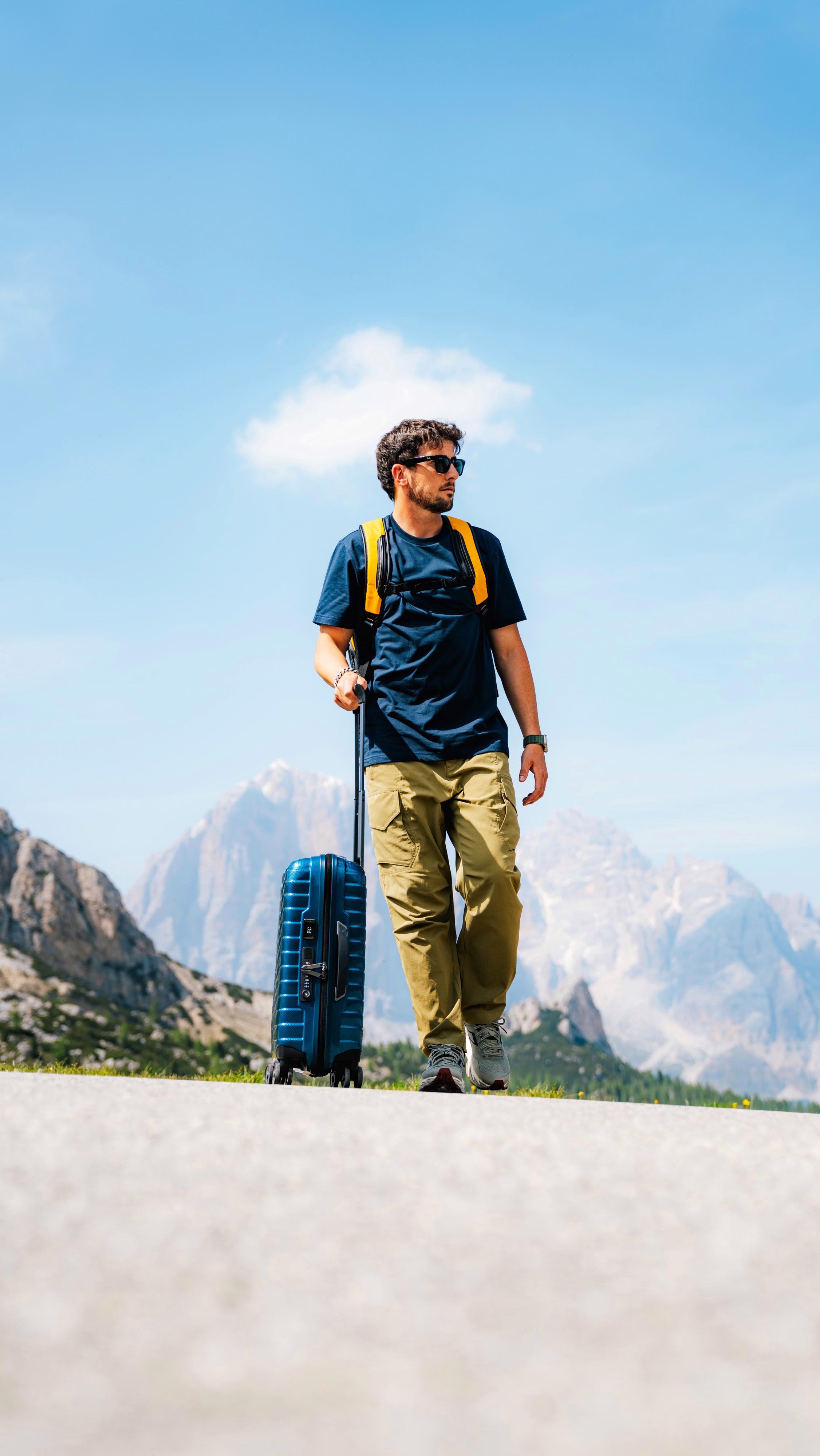 Instagram post by @federicocorvi for SAMSONITE. Caption reads: Every step you take, every destination you choose,....