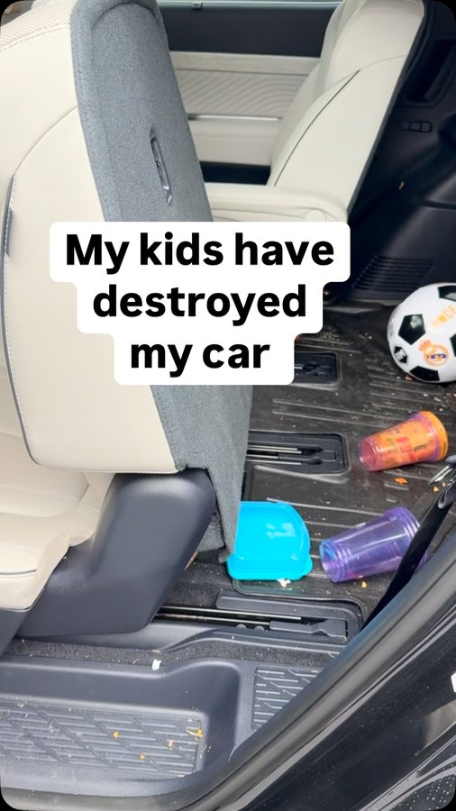 Instagram post by @realmom_cartours for TuxMat. Caption reads: [...] cleats… my car floor was a disaster. TuxMat....