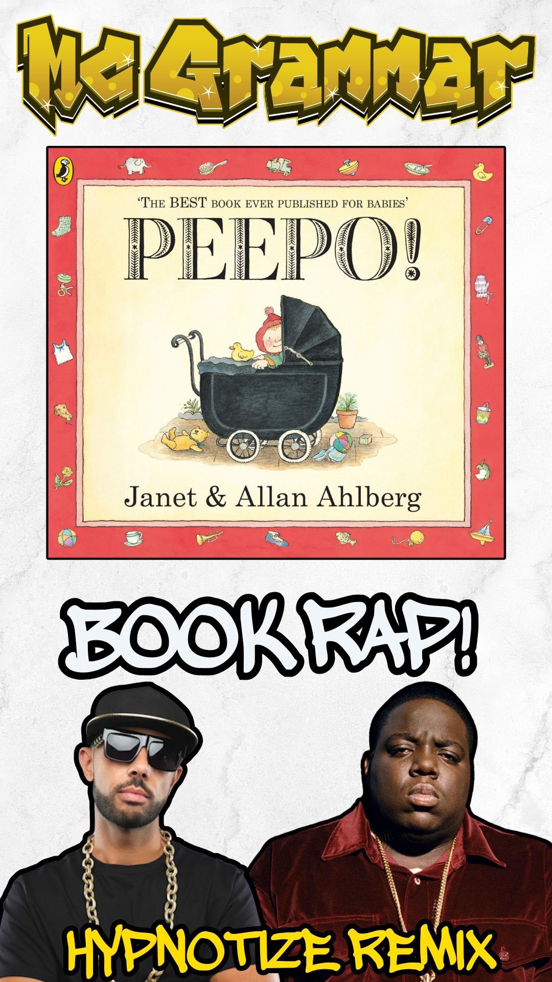 Instagram post by @mrmcgrammar for Puffin Books. Caption reads: 👶🏻 Peepo Book Rap 🧸 

Back with another classic....