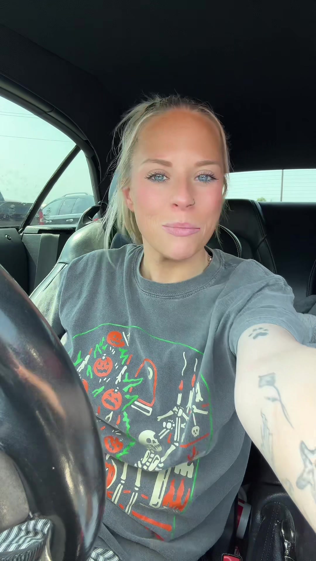 TikTok post by @_bbekahh_ for Refinery Number One. Caption reads: @Refinery Number One Halloween tshirt! #halloween....