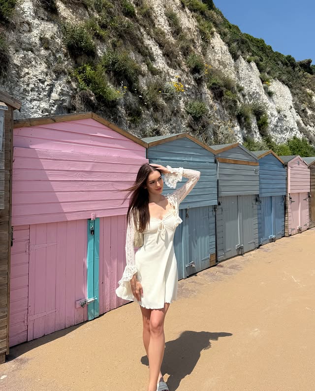 Instagram post by @juliaplawiak_backup for Lacemade. Caption reads: a day escape from London 🤍 dress....