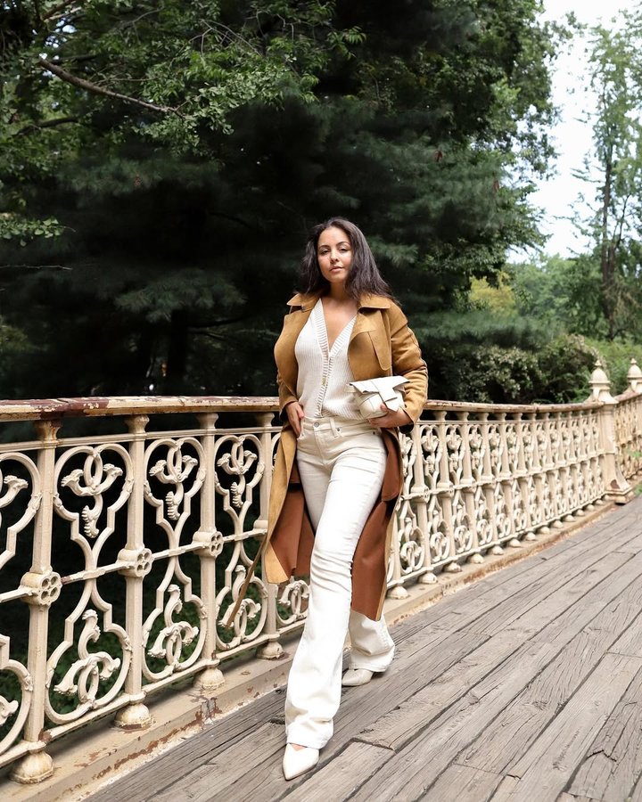 Instagram post by @gabriellazacche for Banana Republic Factory. Caption reads: I cannot believe I’m saying this, but fall is....