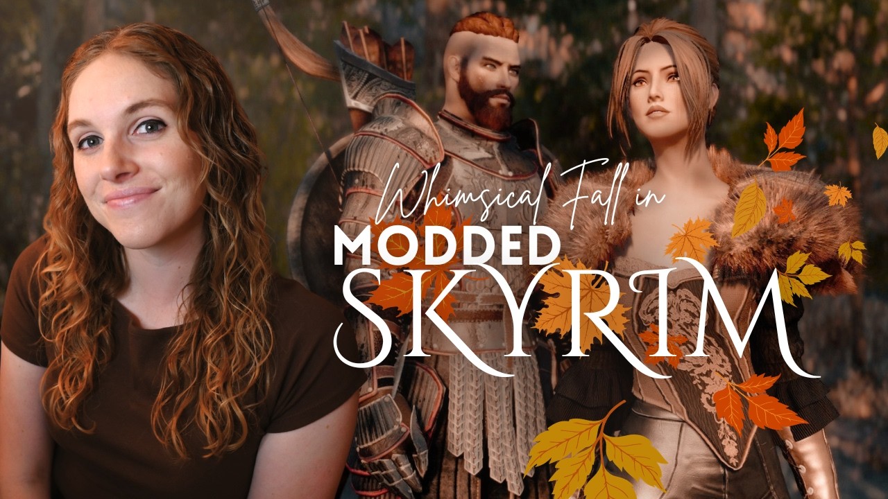 YouTube post by @BrynsProtege for Pixabay. Caption reads: Whimsical Fall in Skyrim | Gaming for the Book....