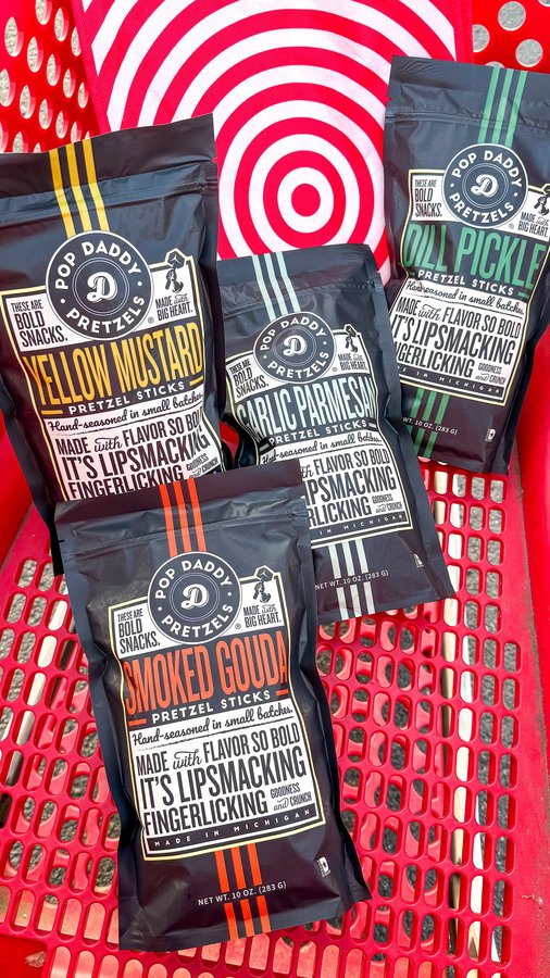 Instagram post by @targettakesmypaycheck for Popdaddy Snacks. Caption reads: Exciting news! @popdaddysnacks just launched at....