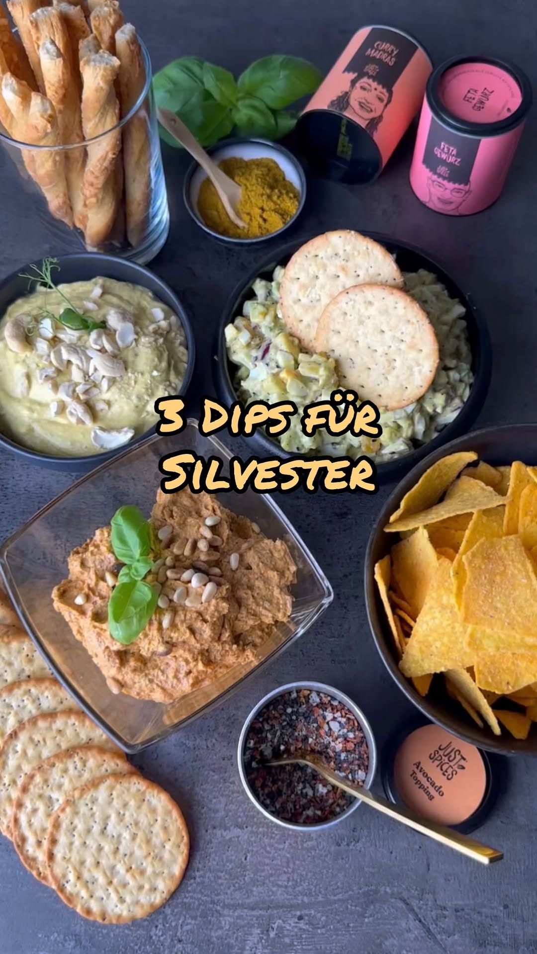 Instagram post by @chateau.briand for justspices. Caption reads: Anzeige// Drei Dips für deine Silvesterparty🚀

Es....
