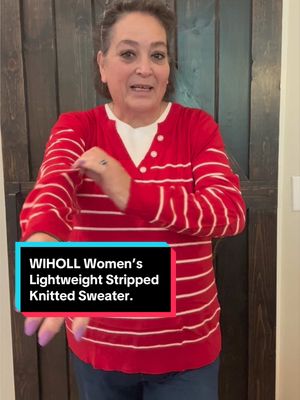TikTok post by @pattisagersenn for Wiholl. Caption reads: WIHOLL Women’s Lightweight Stripped Knitted [...].