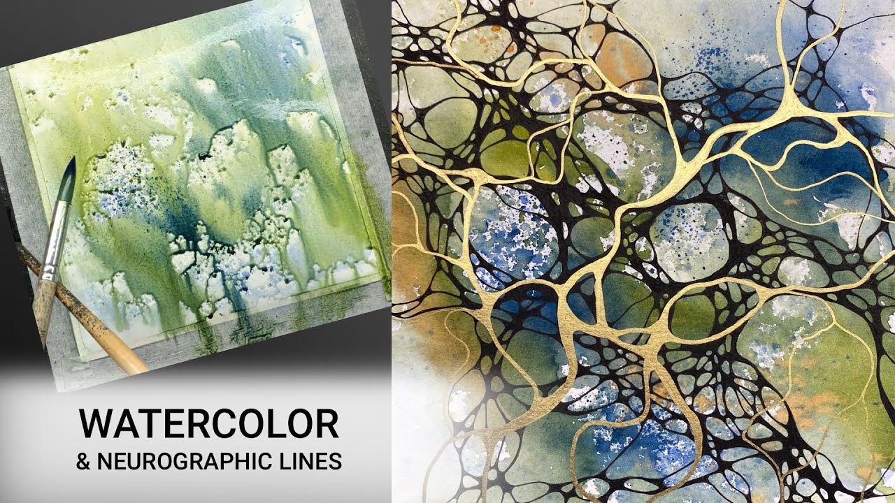 YouTube post by @KristaRobertsonArt for MEEDEN ART. Caption reads: Abstract WATERCOLOR & Neurographic Inspired Ink....