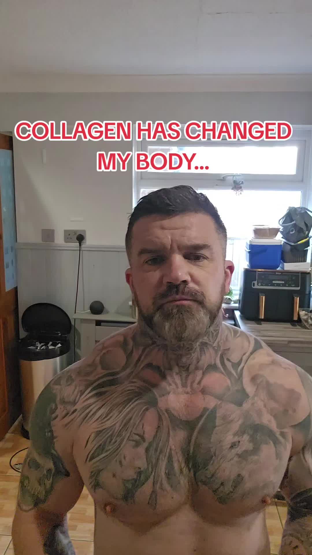 TikTok post by @chris_talking_trash for Nutrition Geeks. Caption reads: [...] #gymtok #fyp #dadswholift #collagen....